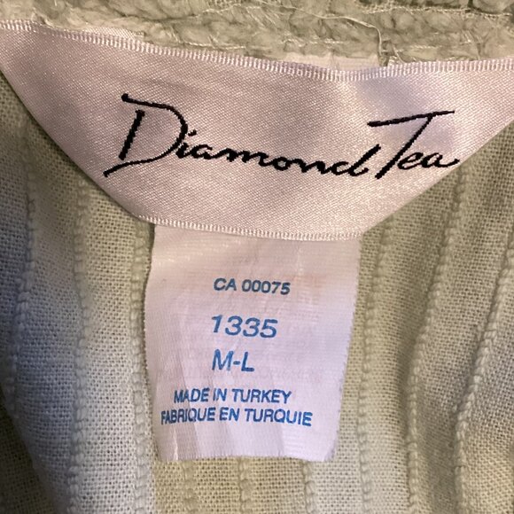 Vintage Diamond Tea Green Women's Bath Robe Size M-L Inside Tie Shoulder Pads - Picture 12 of 13